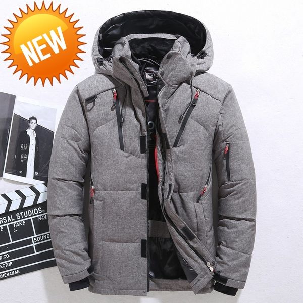 

brand down jacket for male winter parkas men white duck hooded outdoor multi pockets thick warm padded snow coat, Black