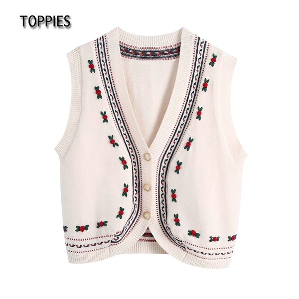 Toppies Donna Fiori Maglione Gilet Spring Knit Jersey Mujer Capispalla lavorato a maglia beige 210412