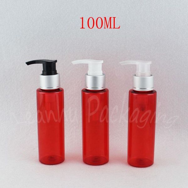 

storage bottles & jars 100ml red plastic bottle with silver lotion pump , 100cc / shampoo packaging empty cosmetic container
