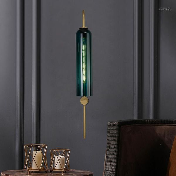 

wall lamp creative minimalist living room background all copper postmodern light luxury bedroom bedside glass1