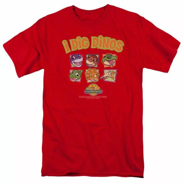 

land before time i dig dinos t shirt mens licensed movie tee red, White;black