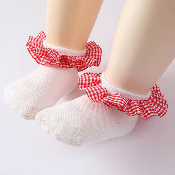 

baby socks infant booties girls cotton accessories plaid lace spring autumn summer dress sock princess newborn clothes b7582, Pink;yellow