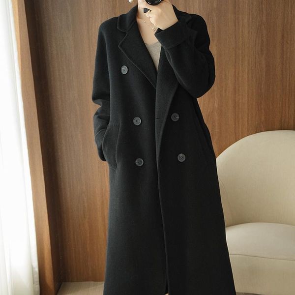 

women's wool & blends 100% coat womens jacket spring autumn double-sided coats famale korean overcoat sobretudo feminino sqq208, Black