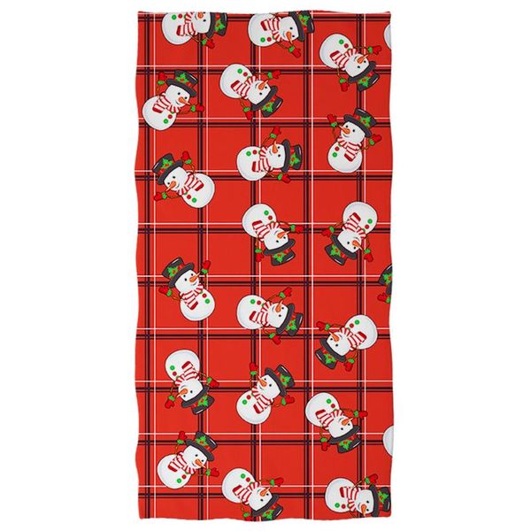 

towel merry christmas cute snowman red grid pattern beach super absorbent home textile soft bath face hair towels for adults