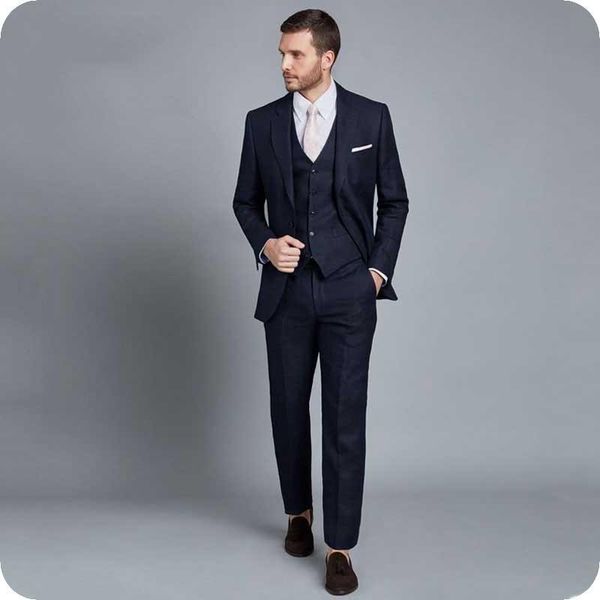 

navy blue coat pants vest 3piece men suits for wedding handsome groom tuxedos classic costume homme terno masculino prom suit men's & b, White;black
