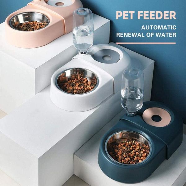 

dog cat bowls automatic drinking water for pets and bowl set anti-skid non-overflow detachable feeders dogs accessories