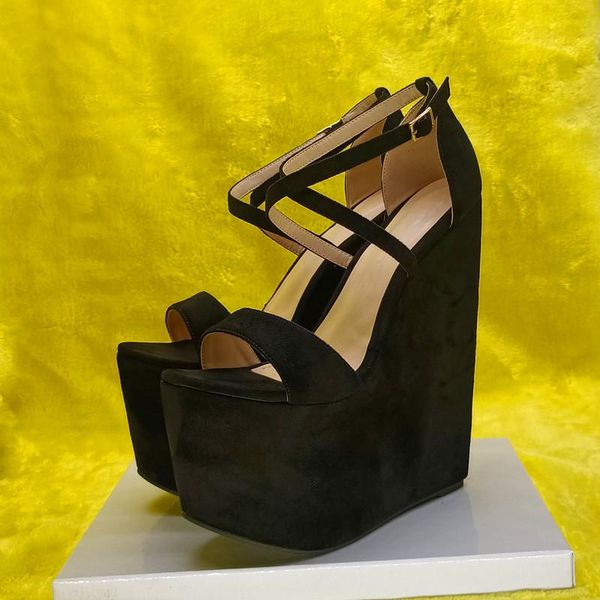 

dress shoes gooforon 20cm high wedge sandal black, tangerine instep cross lacing women's