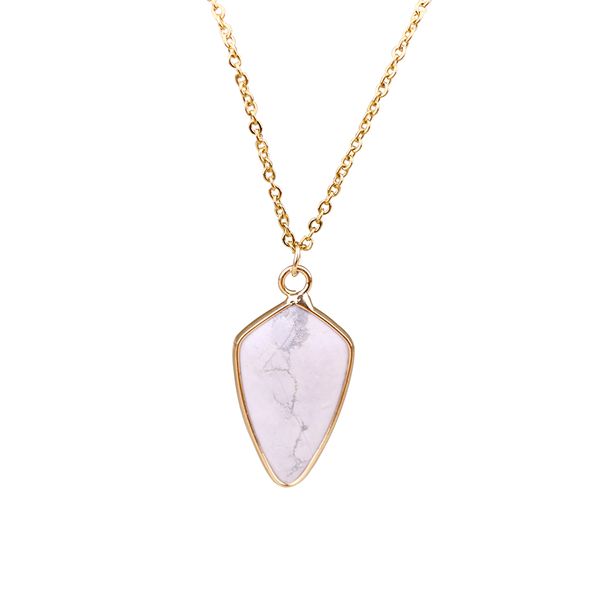 

gilded stainless steel chain white marble copper edging pendant necklace, Silver