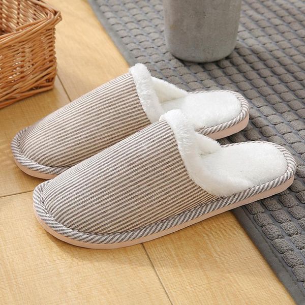 

woman slippers winter suede striped for women furry home short plush indoor non sli, Black