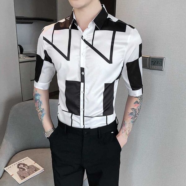 

spring summer men's shirt half sleeve business formal dress shirts casual slim fit streetwear shirt social party blouse 210527, White;black