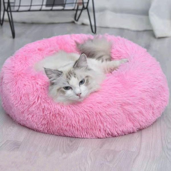 

cat beds & furniture 2021 pet dog bed shag warm fluffy soft plush round cute donut nest cushion mat