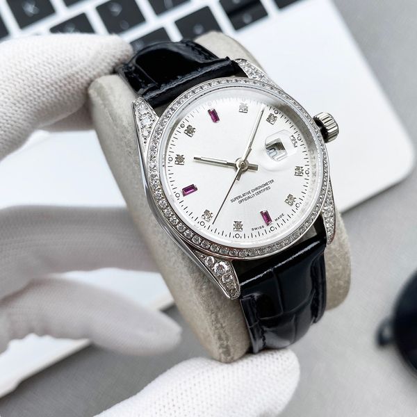 

classic lady watch automatic mechinal movement watches sapphire mirror wristwatch diamonds bezel fashion design-watch 32mm, Slivery;brown
