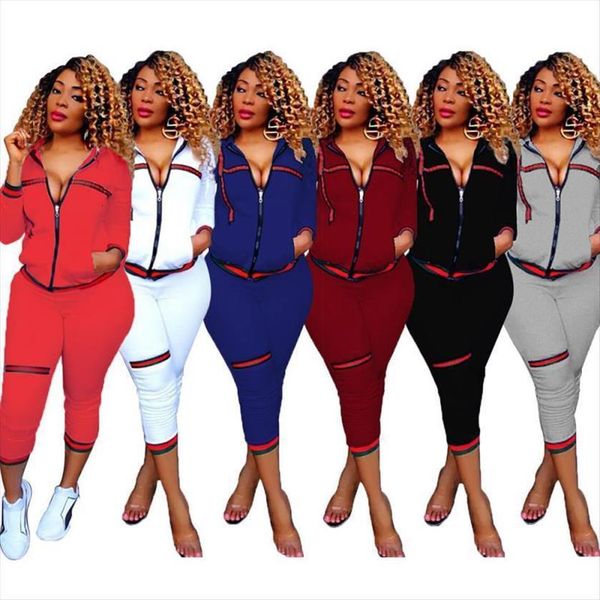 

gothic autumn sportswear 2pcs hooded womens pants long sleeve zip crop trousers loose casual clothes set femme, White