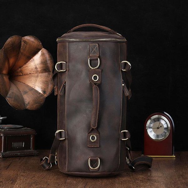 

backpack vintage genuine leather men's crazy horse travel mens tote duffle bag