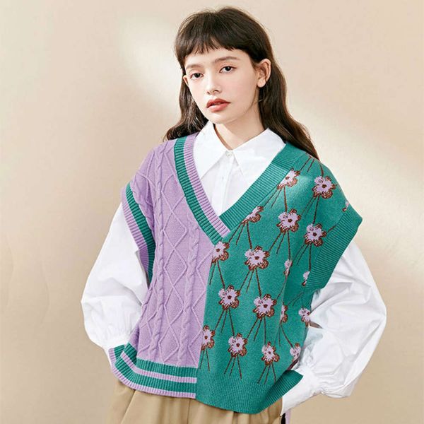 

autumn knitted vest women's style outer sweater coat top, White