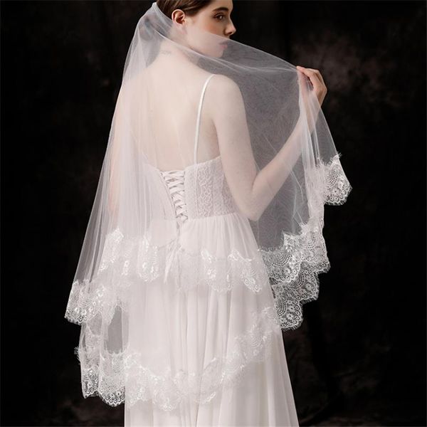 

bridal veils ishsy fingertip white ivory tulle weeding with comb blusher lace edge veil voiles mariage dentelle velos de novia, Black