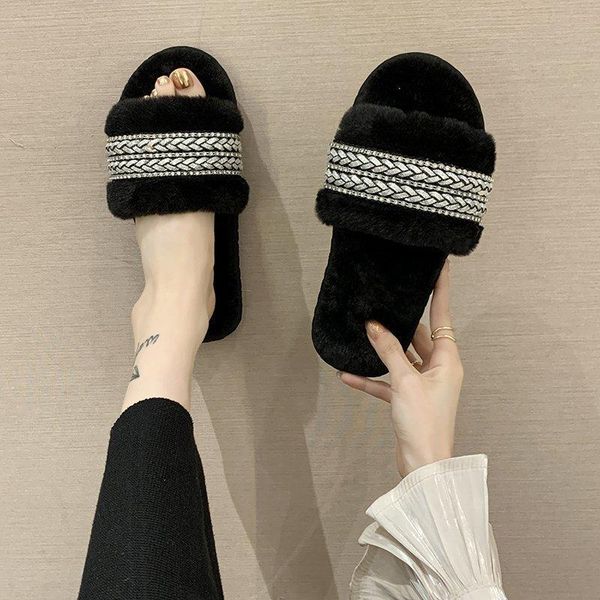 

slippers flat with black plush women's home cotton drag autumn and winter shoes for women