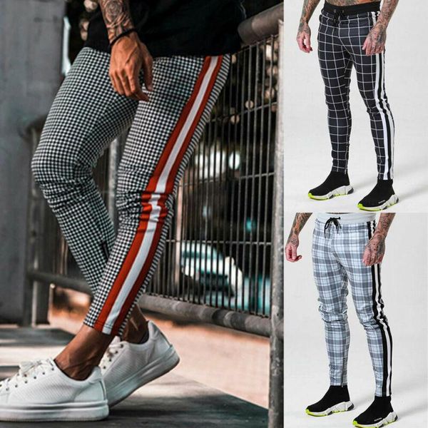 

men's pants three styles 2021 men plaid business long male slim fit trousers running joggers gym sweatpants plus size, Black