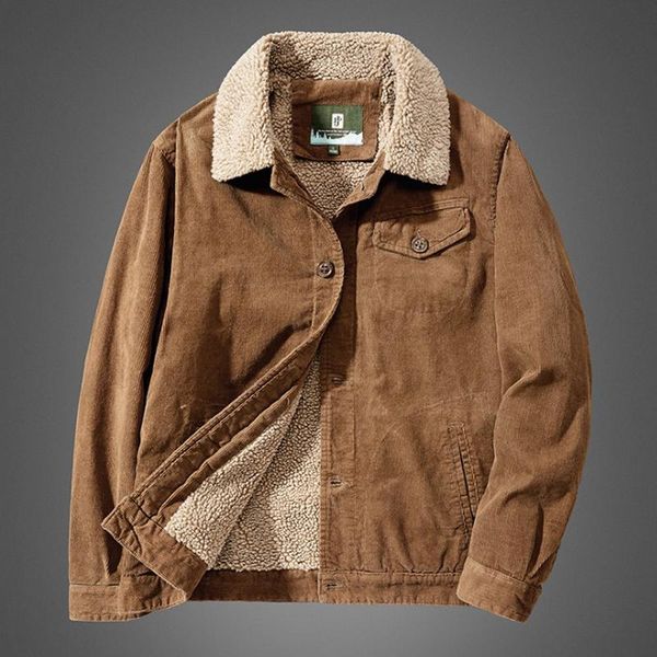 

men's jackets winter fleece coats for men fashion style warm corduroy man thermal outwear fur collar mens clothing 2021, Black;brown