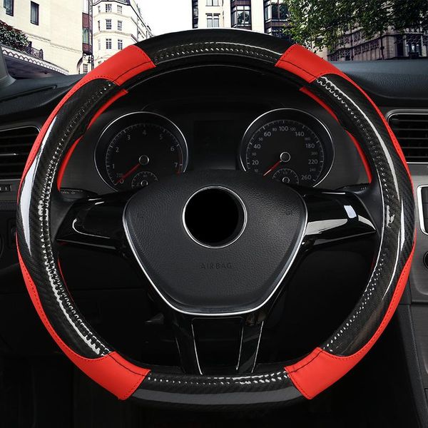 

steering wheel covers carbon fiber d type car cover two-color stitching accessories interior funda volante coche