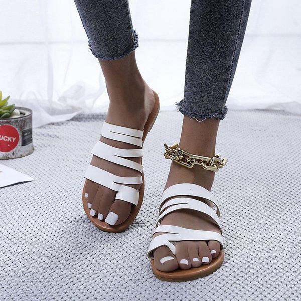 

slippers outdoor for women summer shoes flip flops 2021 leather slides female flat plus size fashion pu casual, Black