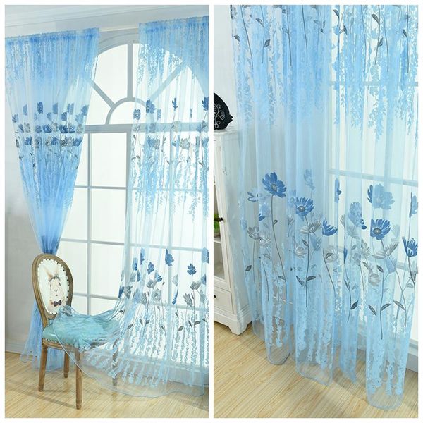

curtain & drapes floral printed sheer tulle curtains for living room girls jacquard pastoral window bedroom decoration