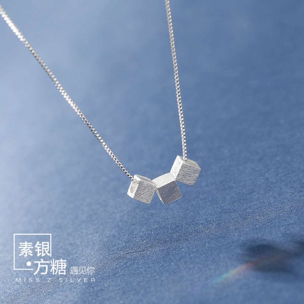 

pure silver 925 wire drawing square necklace sugar clavicle chain popular design women's simple plain temperament