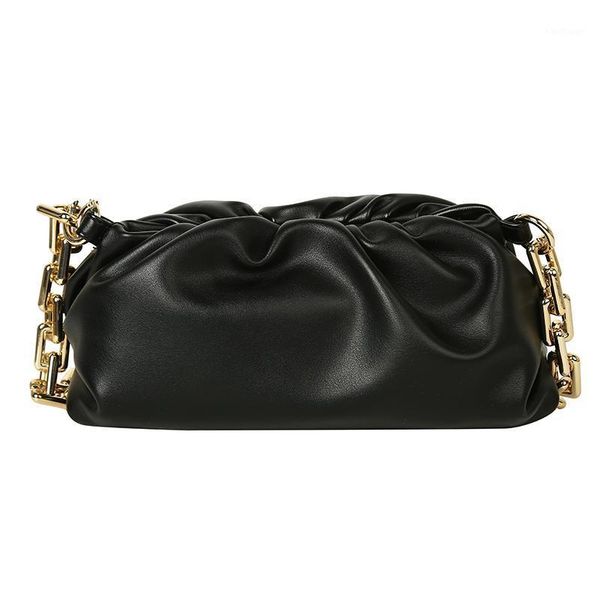 

evening bags women's clutch golden chains purse fashion bag for girls cloud underarm shoulder pleated baguette pouch totes handbag