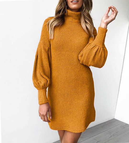 

autumn and winter fashion thread round neck long-sleeved lantern sleeve solid color hip-packed female knitted dress casual dresses, Black;gray