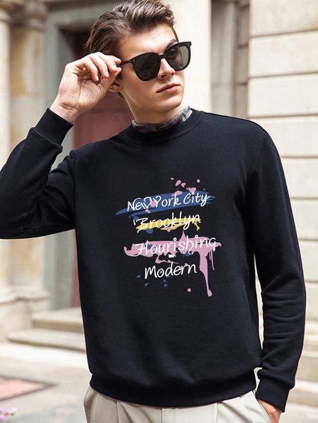 

men letter graphic color block pullover s4jq#, Black