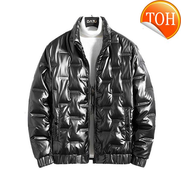 

down 2021 shiny winter men's jacket large size stand collar 80% gray duck coat lightweight youth warm trendy, Black