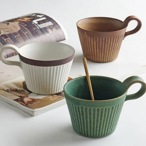 

cups & saucers japanese retro coarse pottery coffee cup ceramic handmade breakfast milk mug simple cappuccino office teacup drinkware