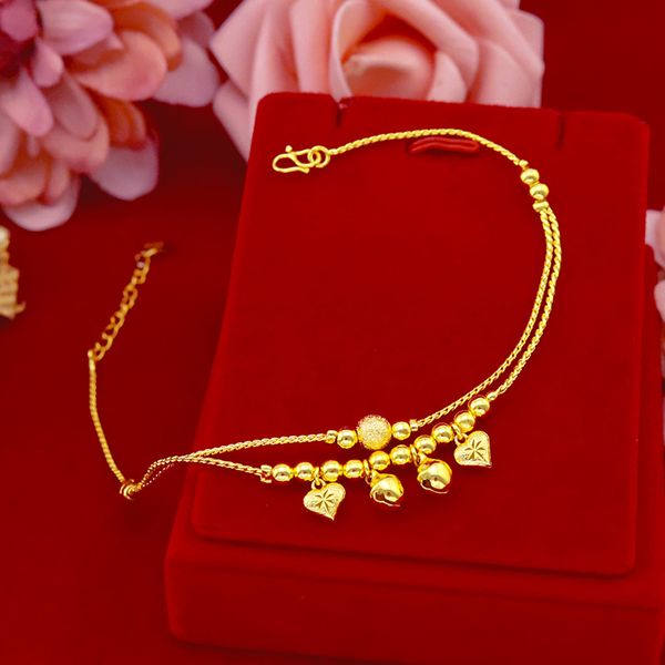 

new summer anklet yellow gold filled double layer heart foot chain bracelet on the leg, Red;blue