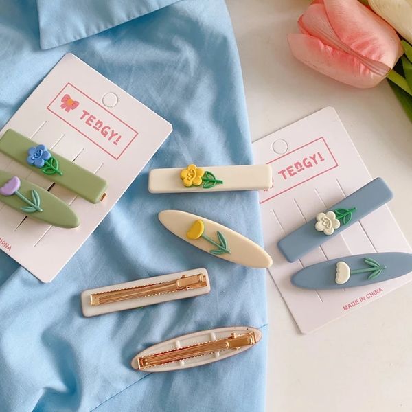 

children's cute beautiful colorful acrylic flowers bb clip headwear sweet girl princess fashion hairpins kids hair accessories, Slivery;white