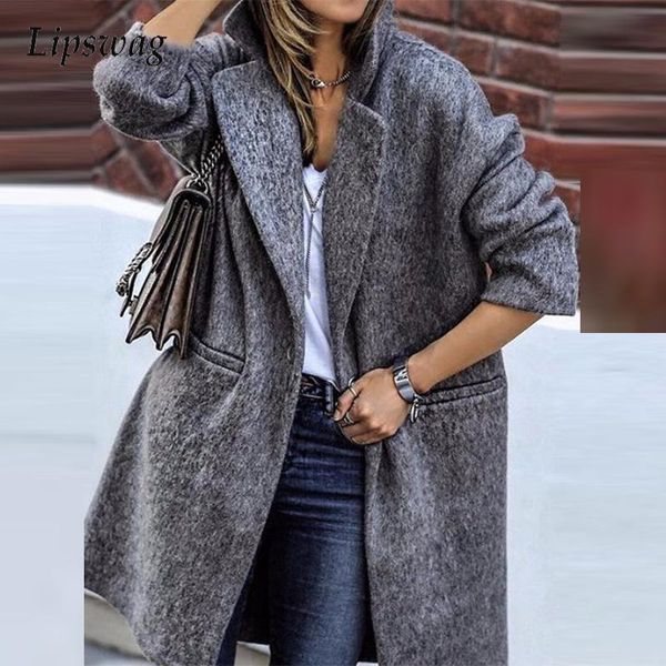 

women's wool & blends 2021 fall winter women fashion overcoat elegant ladies turn-down collar single breasted long coat vintage printed, Black
