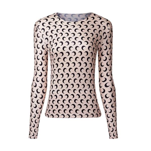 

moon long sleeve t-shirt thin stretch tight sunscreen print bottom shirt women's, White