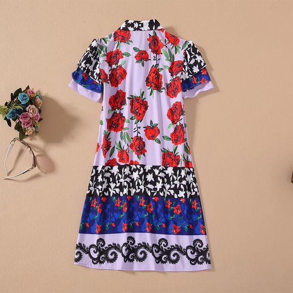 

dress summer fashion long shirt women turn-down collar red flower print short sleeve casual boho dress street, Black;gray
