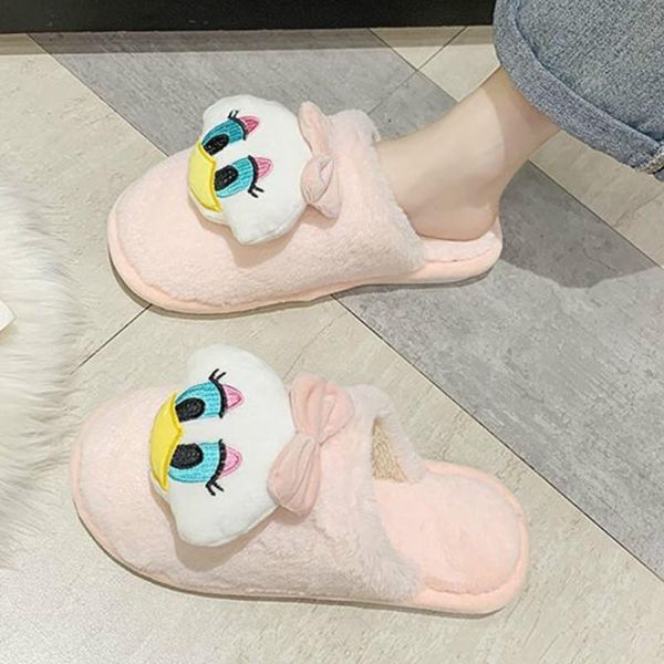 

slippers female home cute cartoon plush anti-slip autumn and winter indoor shoes cotton wool, Black