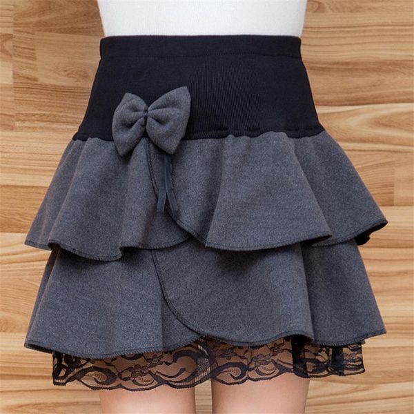 

skirts gowyimmes 20 autumn winter big size women woolen skirt girl short lace lady high waist ball gown pleated mini pd853, Black