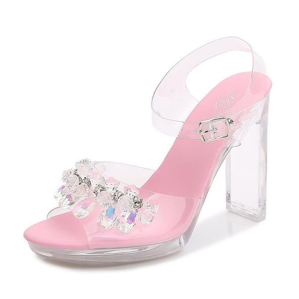 

sandals summer women 11cm high heels roman style transparent crystal fetish platform block lady party prom dress shoe 35-43 5nrk, Black