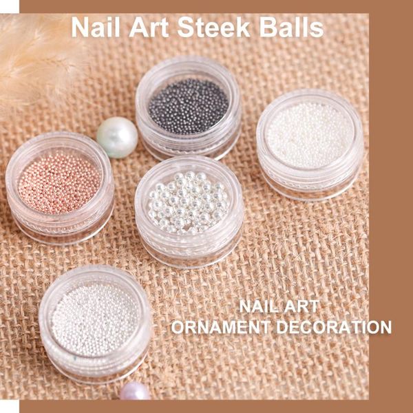 

nail art decorations 2021 gun black rose gold silver steel bead white pearl small micro caviar beads decoration, Silver;gold