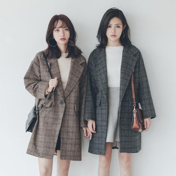 

women's jackets chamsgend women elegant female coat work plaid vintage winter office long sleeve button woolen slim jacket, Black;brown