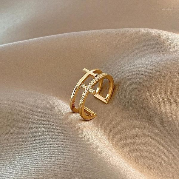 

wedding rings jewellery style design double cross opening women simple finger adjustable size ring bridal for1, Slivery;golden