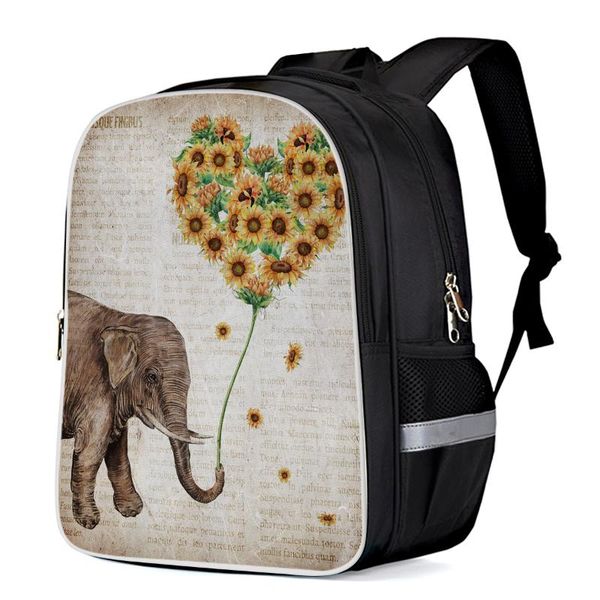 

school bags sunflowers and elephants vintage old spaper backpacks bag child book sports bottle side pockets silver edge
