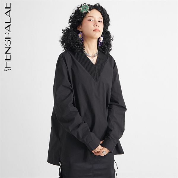 

minimalist black blouse women's summer v-neck large size pullover long sleeve white shirt female tide 5e119 210427