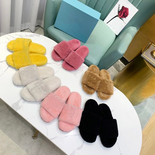 

winter warm plush slippers women slipper luxury designer shoes embroidered logo 6 color size 35-42 xx-0352, Black