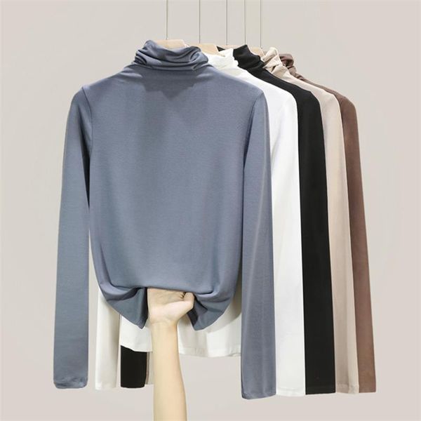 

plus size t-shirt women turtleneck full sleeve shirts lady 95% cotton female soft casual loose slim solid black grey l-8xl