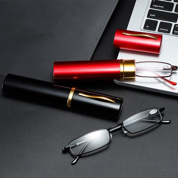 

sunglasses men women portable reading glasses blue light blocking with tube case ultralight eyeglasses mini presbyopic magnifier, White;black