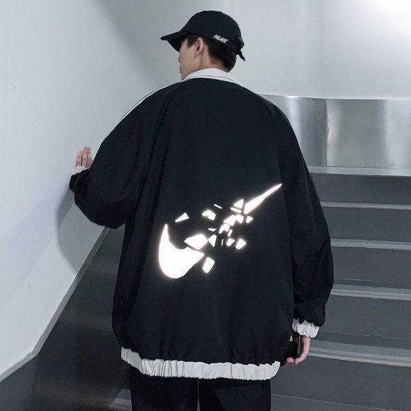 

trendy reflective et ins loose hip hop thin early autumn coat men's handsome casual cloth, Black;brown