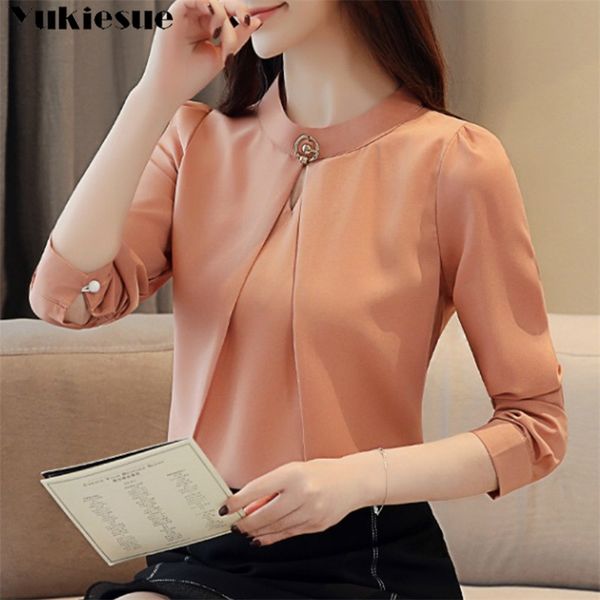 

fashion woman blouses long sleeve chiffon blouse shirt women shirts womens and blusas femininas 210719, White